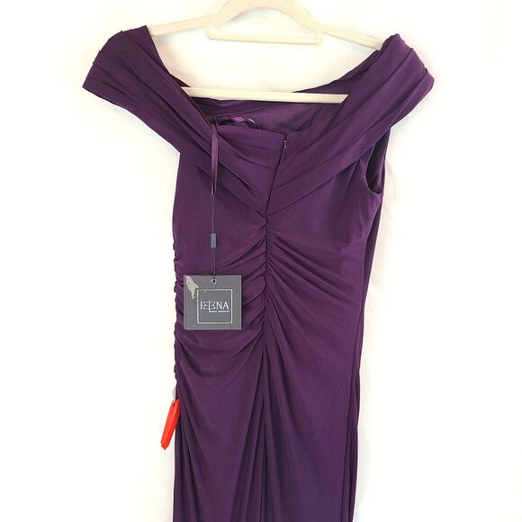 New MAC DUGGAL (4) 26517 Purple (Eggplant) Fold-over Off-the-Shoulder Slit Gown - Picture 6 of 16